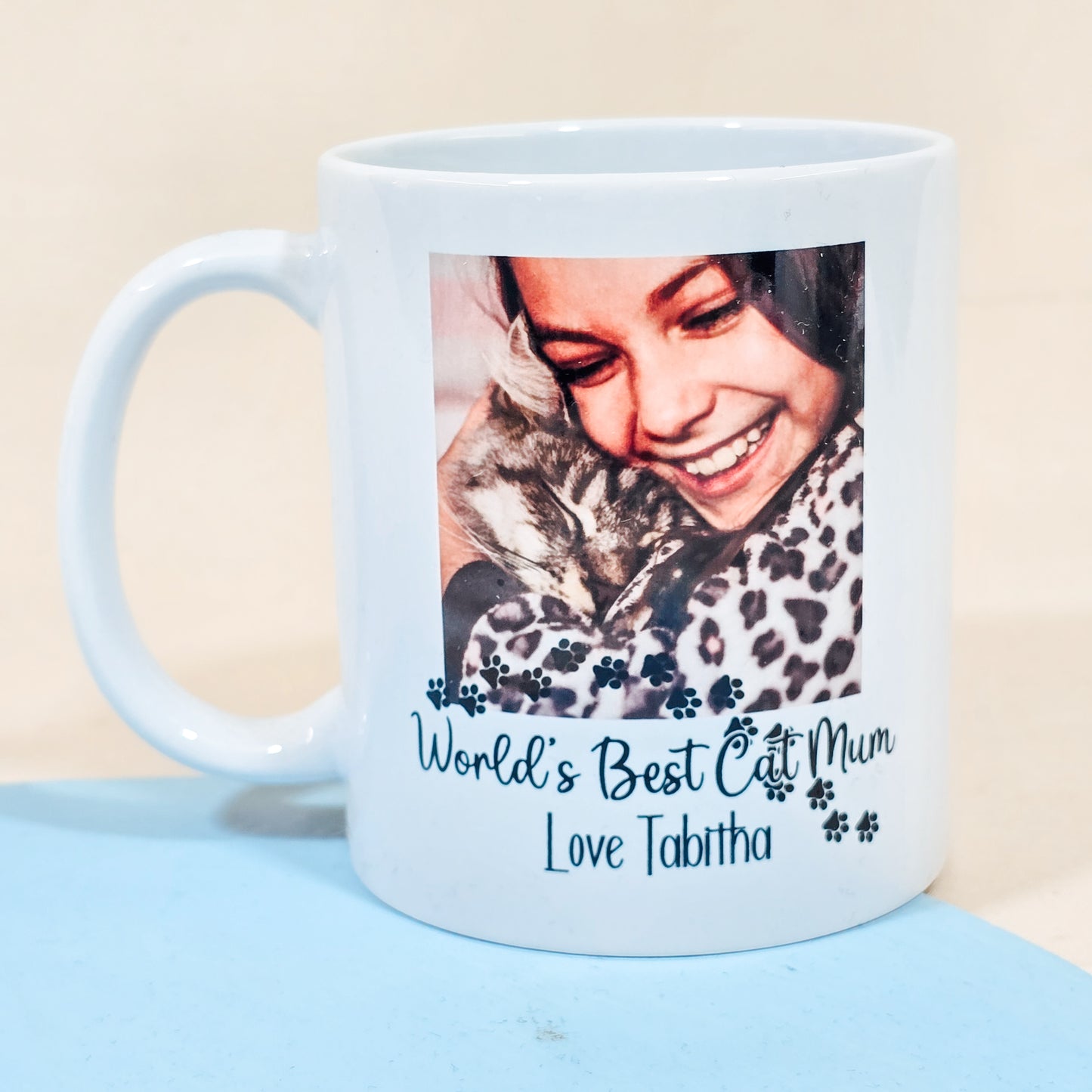 Personalised "World's Best Cat Mum" mug with photo and name