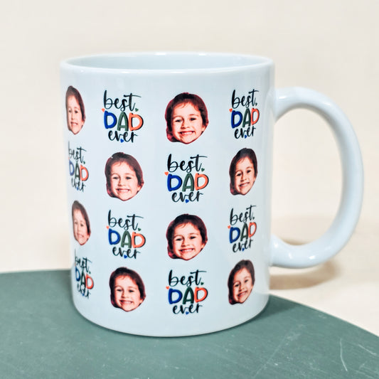 Personalised Best Dad Ever mug with custom child’s face design, perfect Father’s Day gift