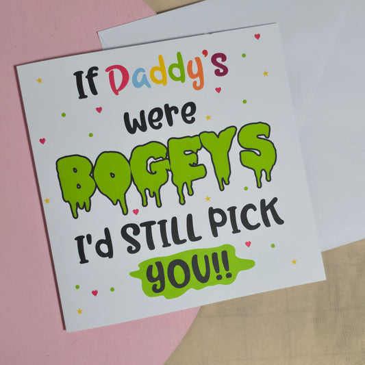 Card with humorous text on a pink background
