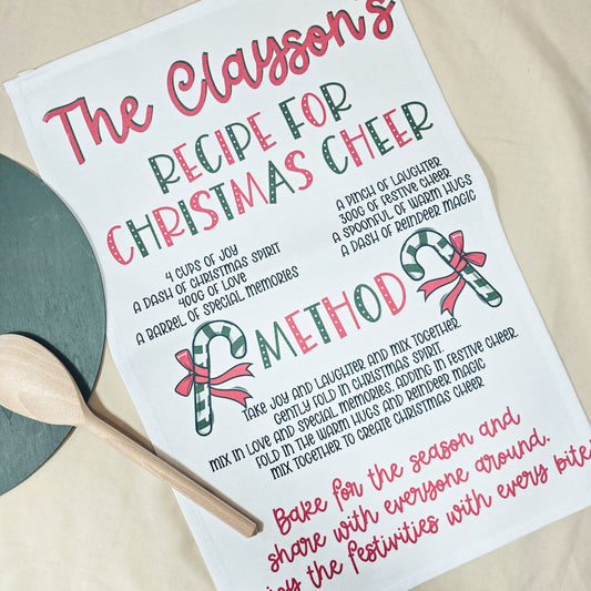 Christmas-themed recipe card with decorative elements on a neutral background