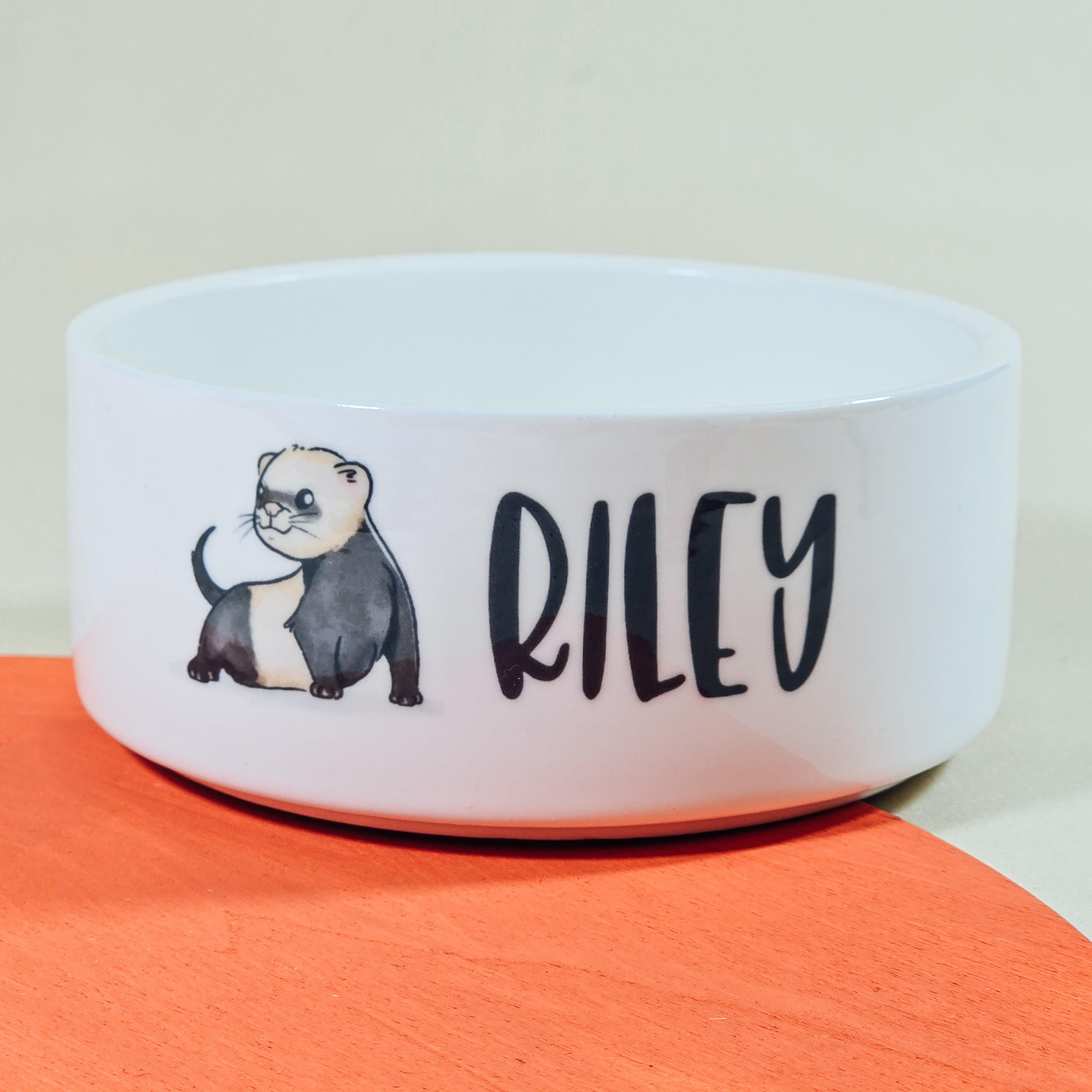 Personalised Ferret Bowl Custom Ferret Name Dish Cute Ferret Drawing Pet Bowl Personalised Pet Feeding Bowl Ferret Gift Small 12cm No