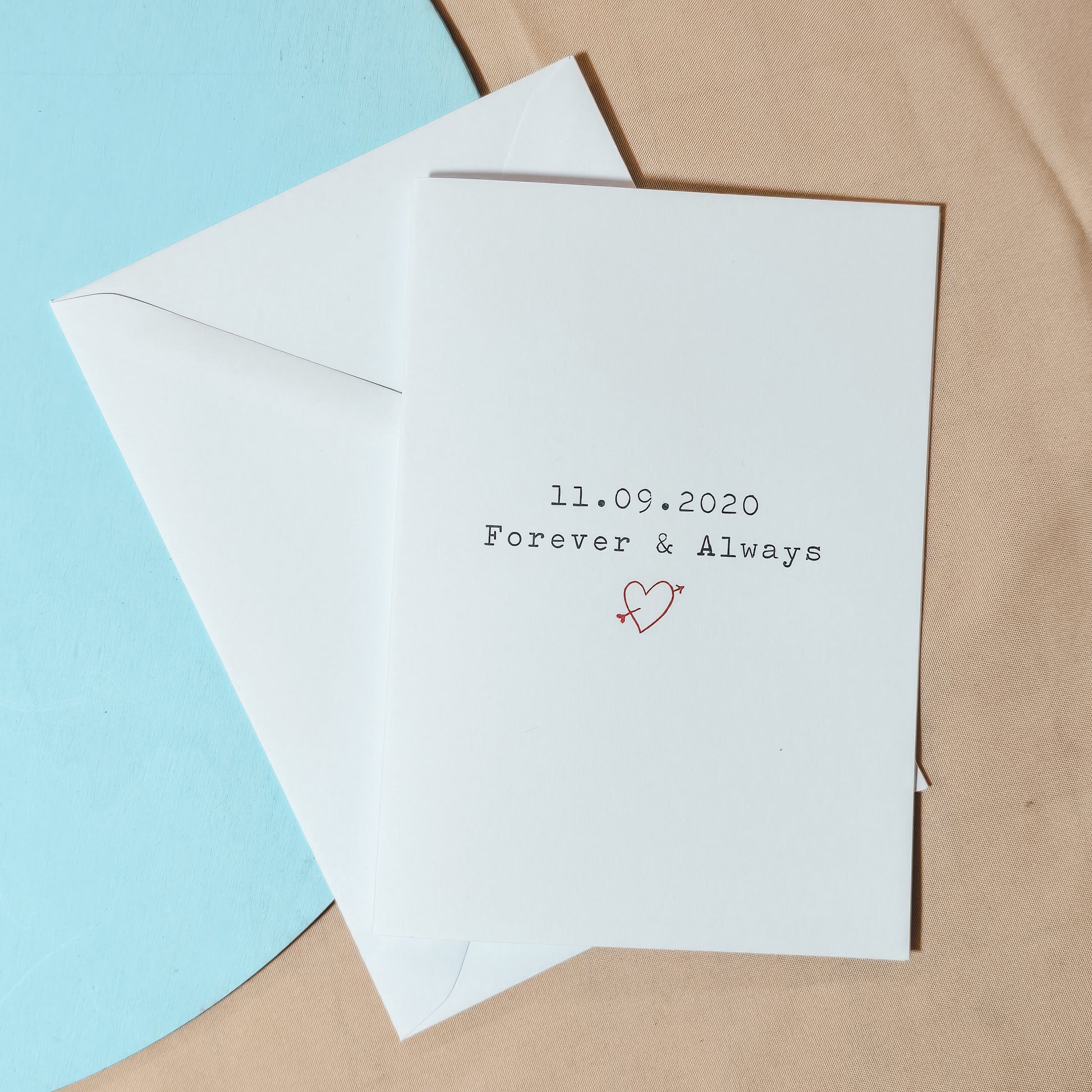 "A6 personalised Valentine's or anniversary card featuring '[Date] Forever & Always' text, ideal romantic gift."







