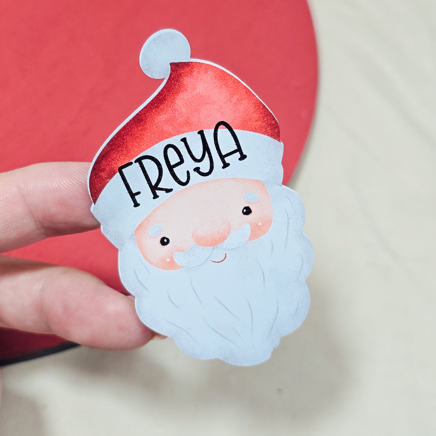 Pack of 25 personalized Santa-shaped Christmas stickers with custom names, 7x4cm, perfect for holiday gift wrapping